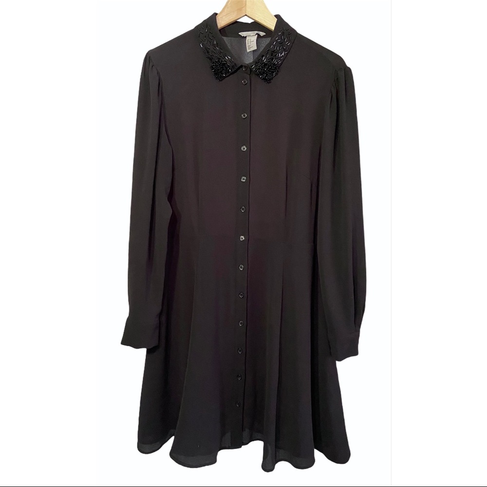 ▪️H&M Black Beaded Collar Fit & Flair Shirtdress▪️
